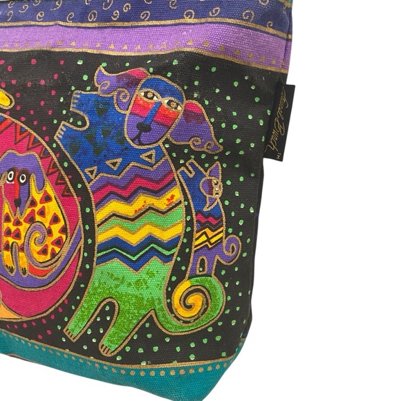 Laurel Burch 7 Dogs Painted Vibrant Handbag/ Lunch Tote - Excellent Condition - Picture 6 of 10
